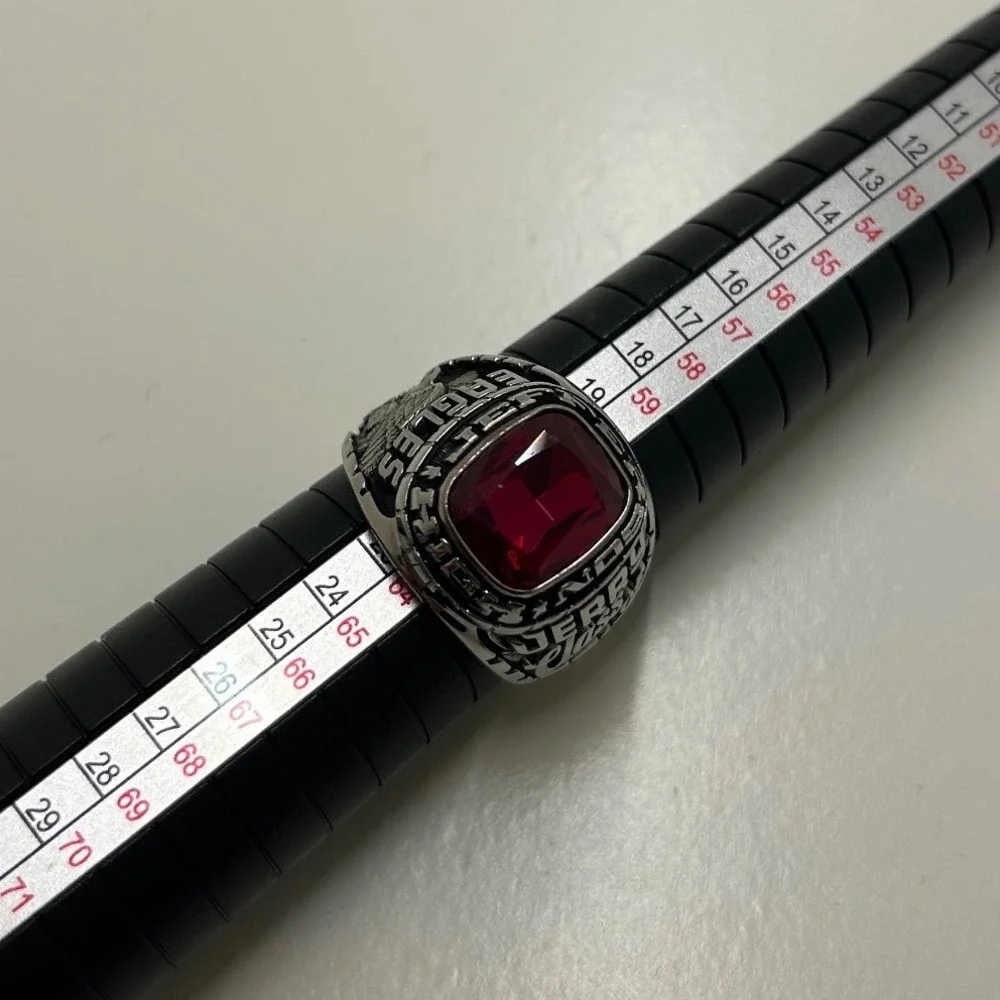 Vintage Eagles Jefferson High School Class Ring Red Stone Silver Tone Size 10